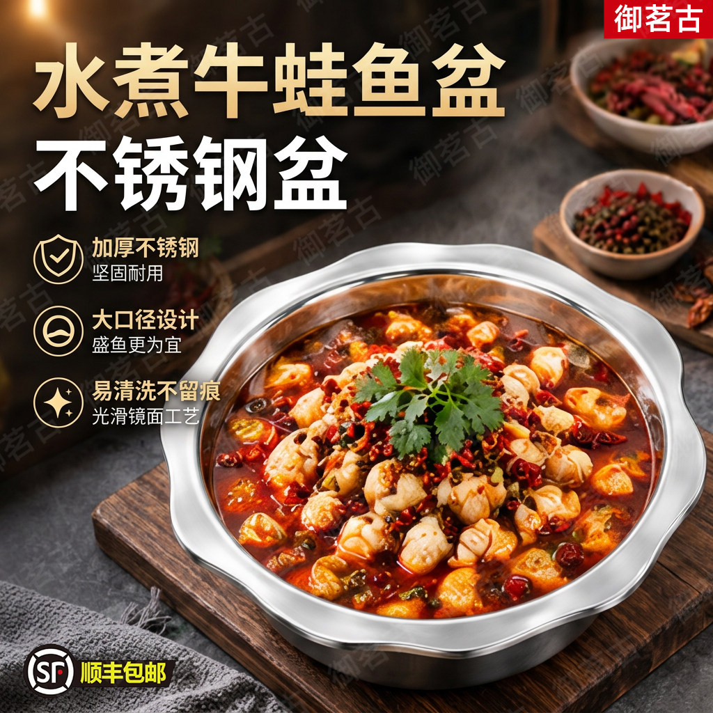 水煮牛蛙鱼盆加厚不锈钢大容量川菜饭店商用盛菜汤盆大碗餐具