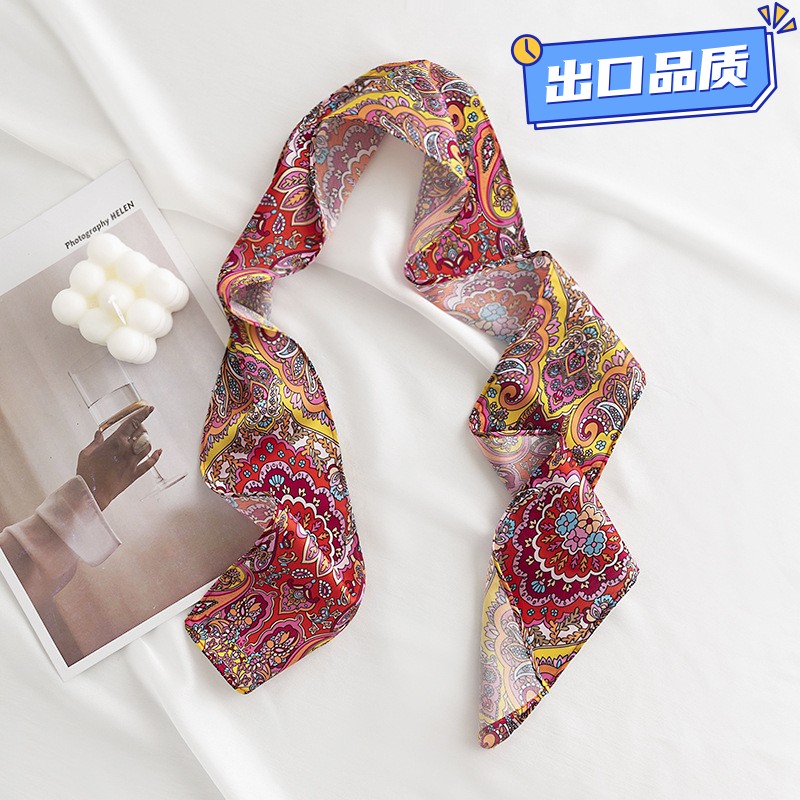 新品仿真丝丝巾长条高级感女春季新款印花百搭飘带丝巾韩系高M949
