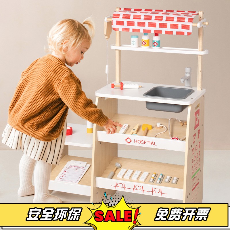 儿童木制玩具车过家家超市小推车玩具宝宝商店货架售货摊真购物木