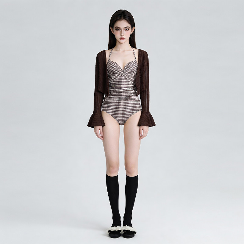 breezeholiday连体泳衣女钢托小胸聚拢修身遮肚子显瘦泡温泉泳装