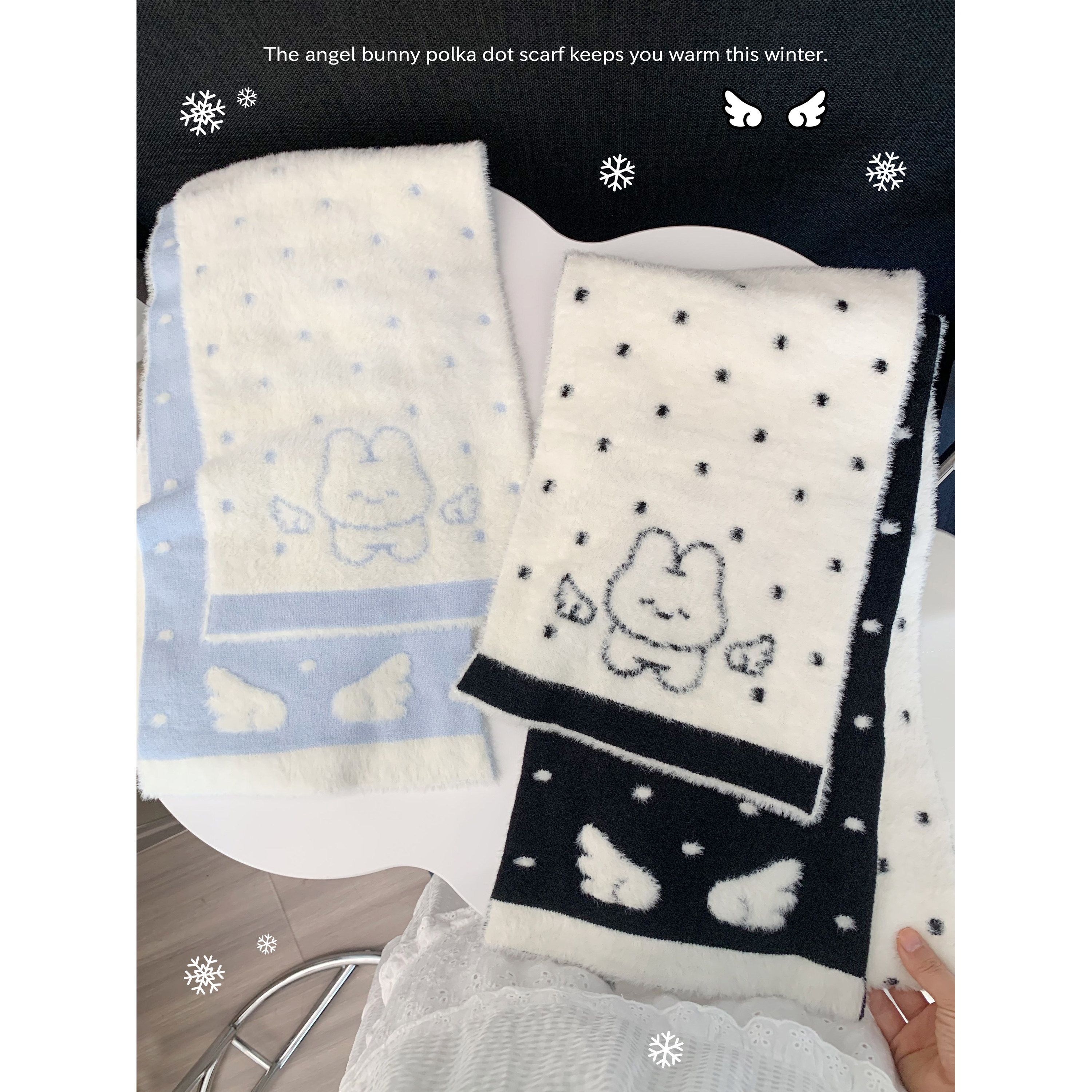 棉花加点儿糖原创波点天使兔子围巾可爱刺绣冬天保暖少女围脖,服饰配件/皮带/帽子/围巾,围巾/丝巾/披肩,淘宝优惠券,粉丝福利购,淘宝优惠卷