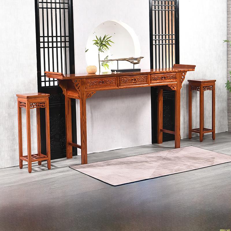 新中式实木条案香案榆木农村中堂奉供桌佛台家用彷古供台神台条几