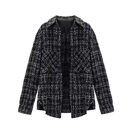 Aolinps Aolinpi's Small Checkered Silver Thread Woven Plaid Shirt Jacket Loose Shirt Couple Long-Sleeved Shirt