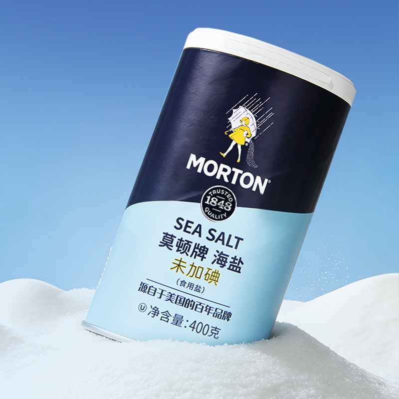 MORTON莫顿海盐1罐400g无碘未加碘无抗结剂家用烘焙烧烤食用盐