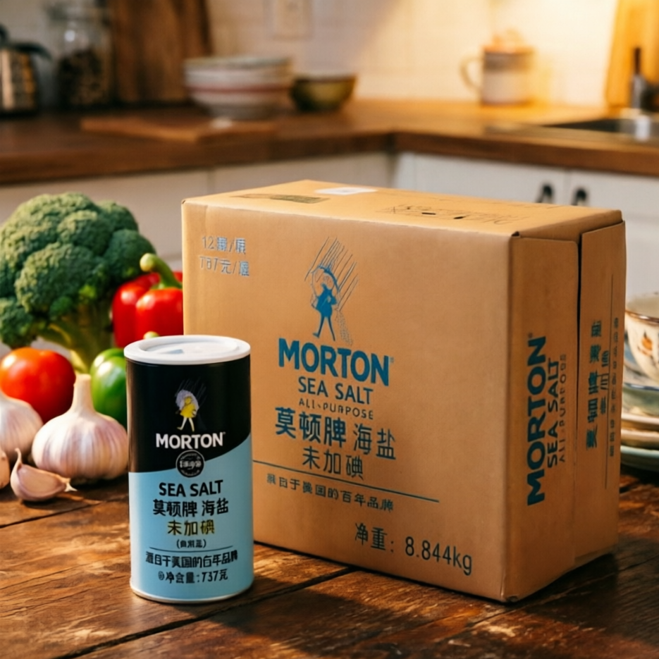 MORTON莫顿海盐12罐737g无碘盐未加碘无抗结剂家用烘焙烧烤整箱