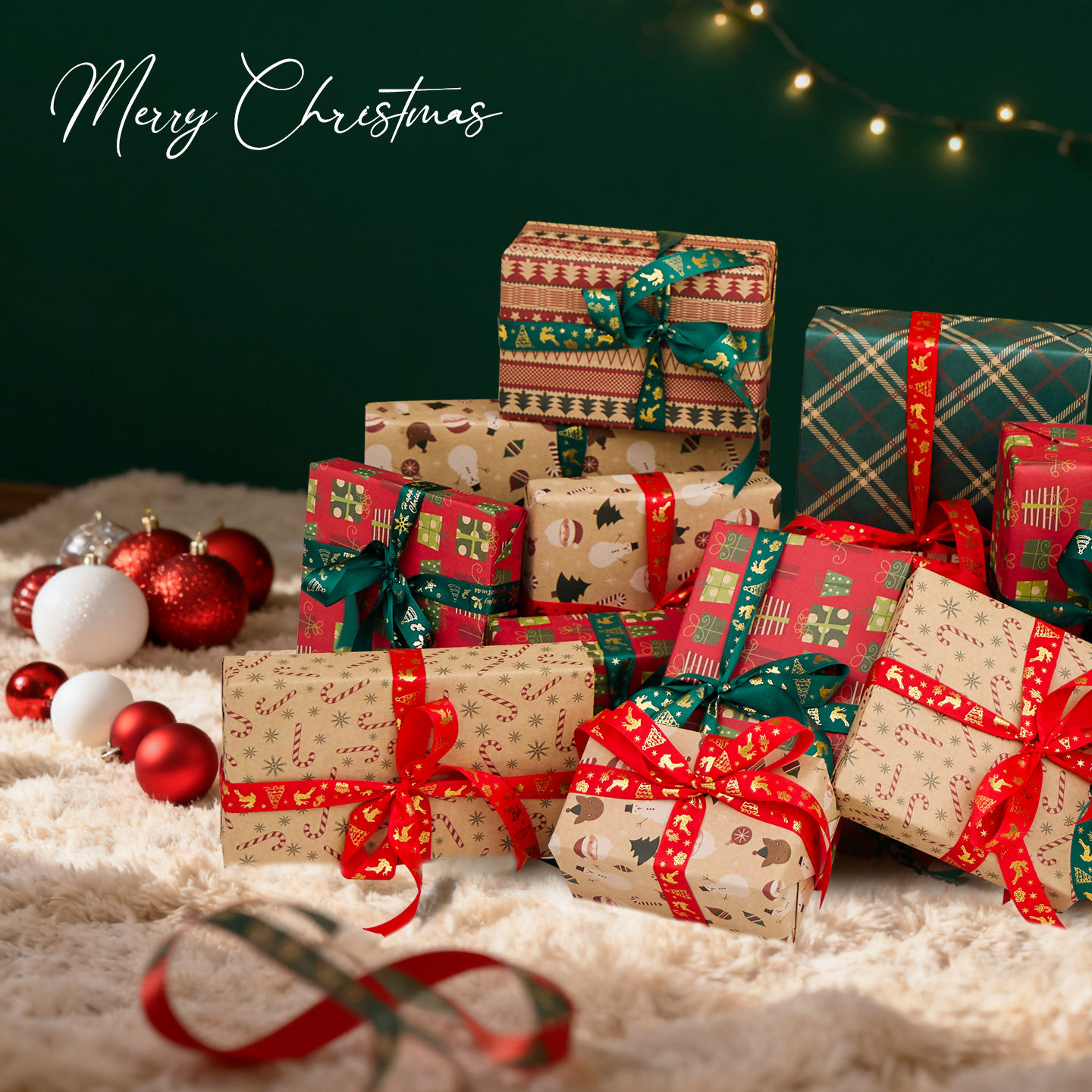 圣诞装饰礼盒堆头蝴蝶结礼包圣诞树下礼品盒圣诞节装饰品布置摆件