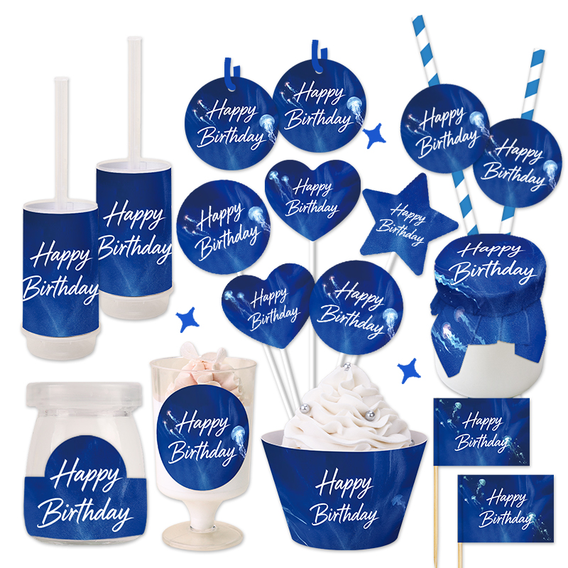 克莱茵蓝色甜品台装饰蛋糕插牌