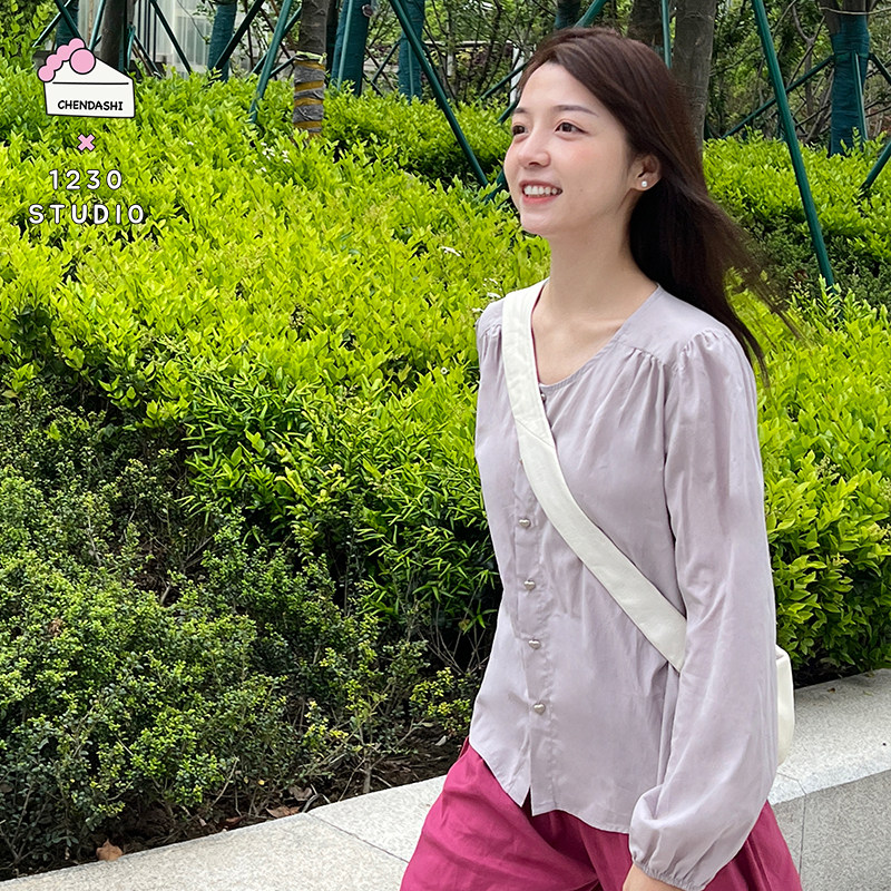 陈大事1230简约圆领泡泡袖衬衫