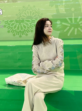 1230studio 夏季刺绣纽扣反穿木耳可爱紫色米白色衬衫衬衣亲子装