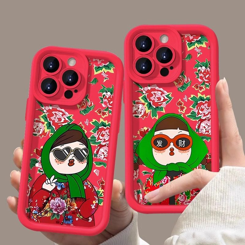 国潮红色东北大花袄华为mate60pro手机壳硅胶p50荣耀100情侣nova11新年90花棉袄80女40土味70苹果1