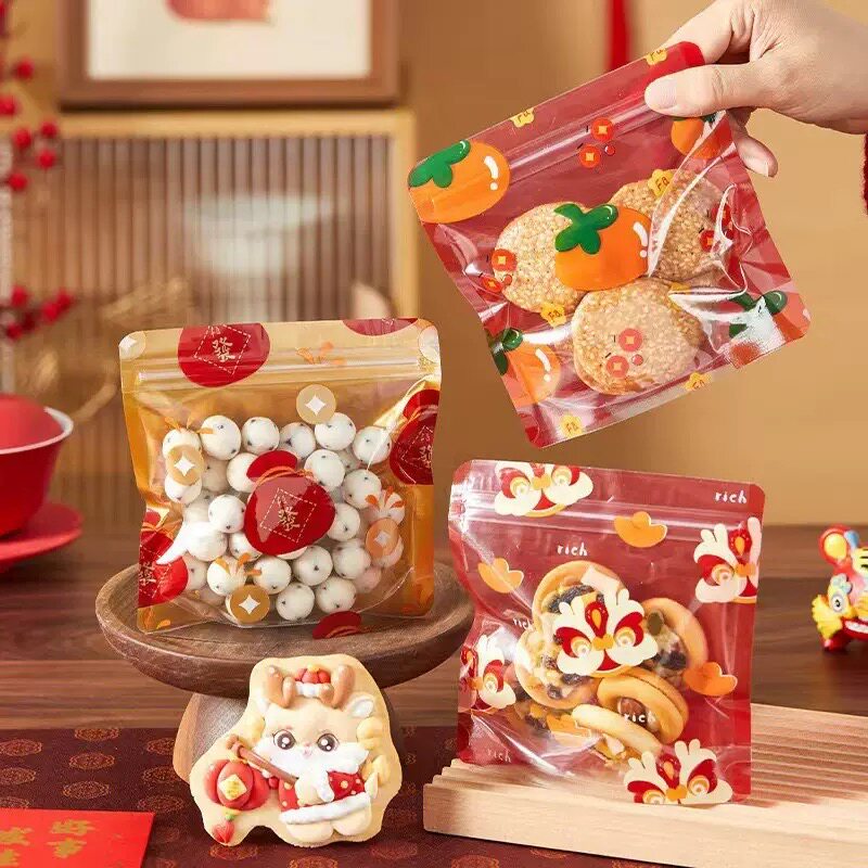 新年包装袋马年春节雪花酥曲奇自封袋小号儿童糖果零食透明礼物袋