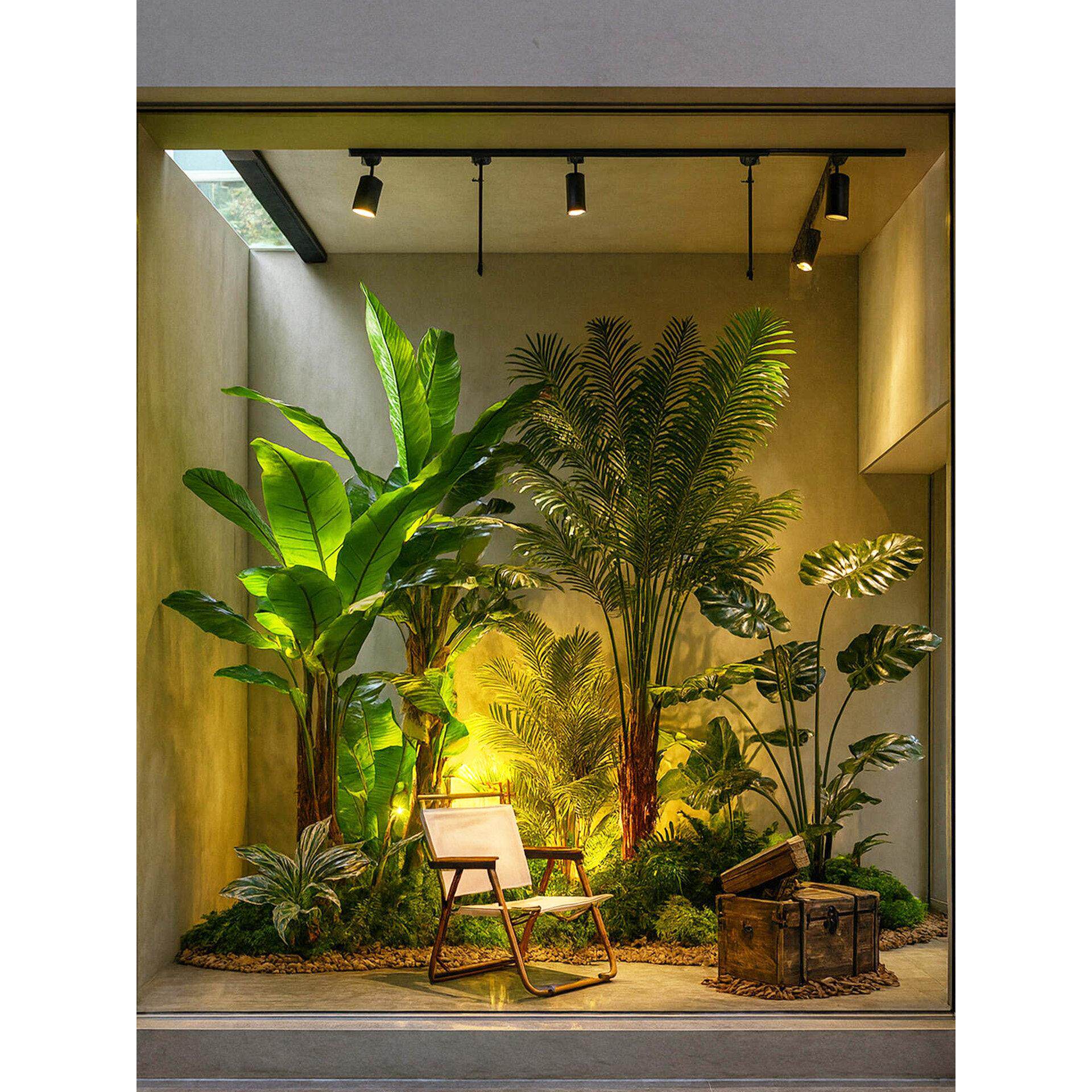 彷真绿植室内橱窗造景空间玄关盆栽假树彷真树景观植物造景装饰