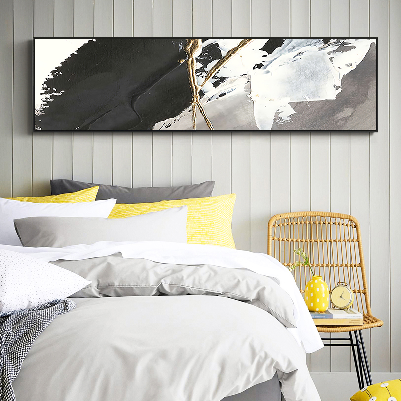 横幅抽象黑白卧室床头大幅挂画