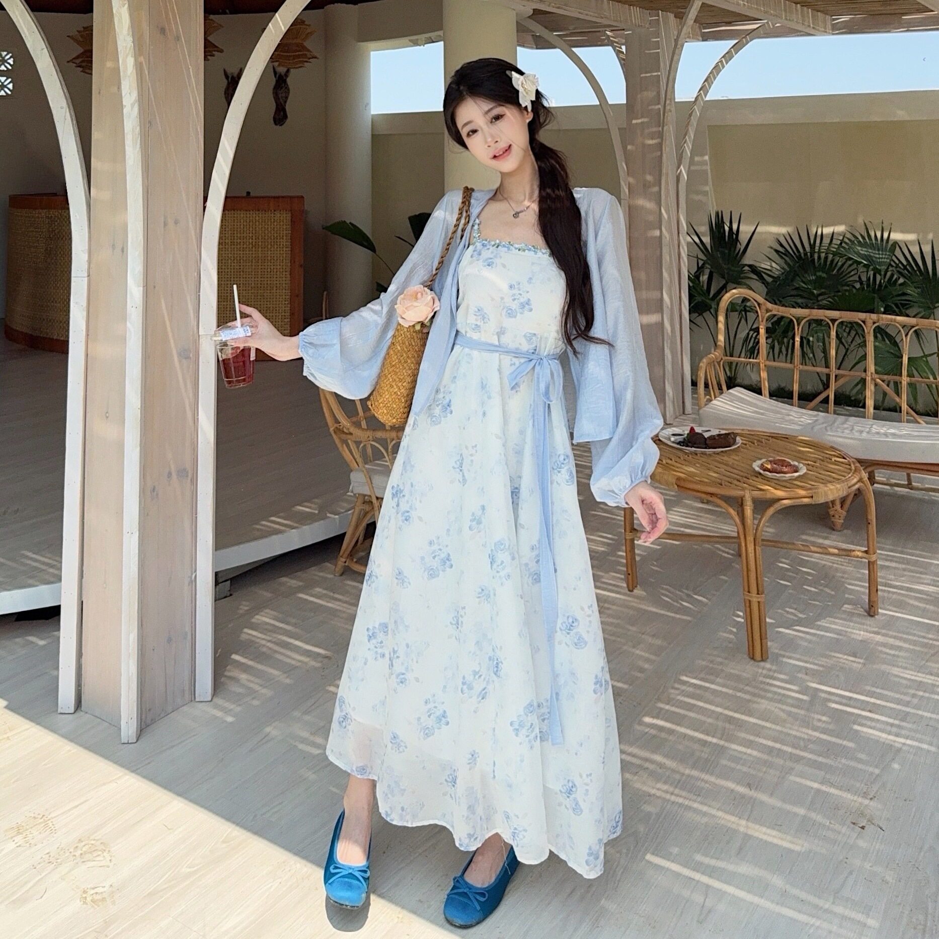 大码胖mm碎花吊带连衣裙女2026夏季遮肚显瘦梨型身材感裙子两件套