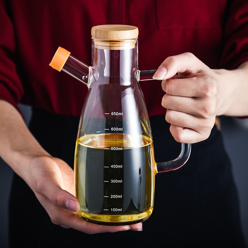 北欧加厚高硼硅玻璃油壶防漏油瓶带刻度家用厨房装油瓶酱油瓶醋瓶