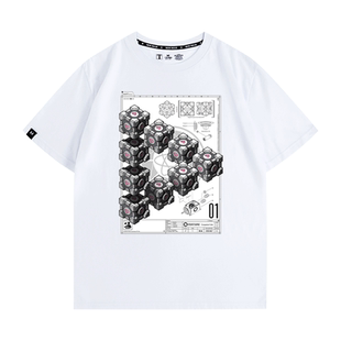 传送门2光圈科技Aperture实验室valve游戏纯棉短袖T恤夏季男宽松