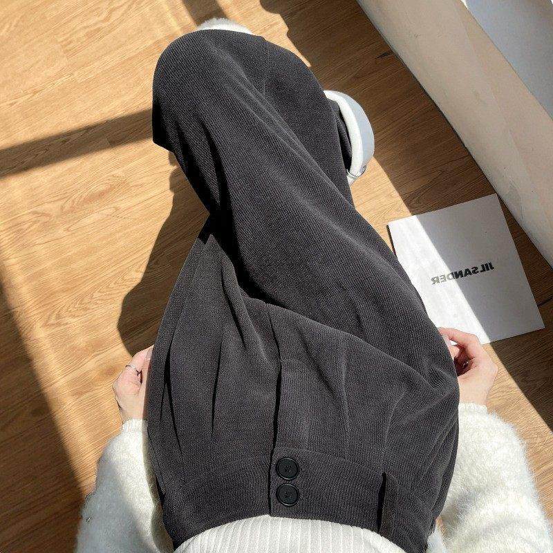 灰色加绒阔腿裤女秋冬2025新款加厚高腰休闲直筒窄版小个子西装裤