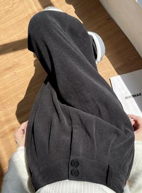 灰色加绒阔腿裤女秋冬2025新款加厚高腰休闲直筒窄版小个子西装裤