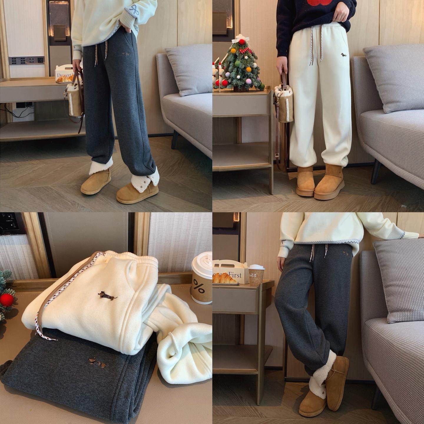 女大童仿羊绒束脚卫裤2025冬季新款初中生刺绣加绒收口校园运动裤