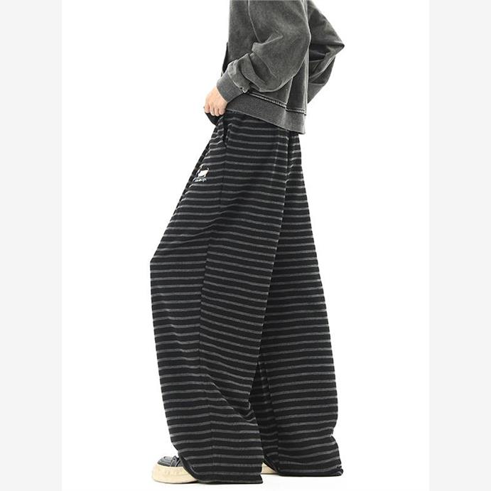 美式腊肠小狗刺绣条纹休闲裤女男秋季直筒拖地裤子慵懒垂感遛弯裤