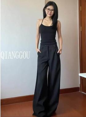 175高个子加长高个子加长阔腿裤女高腰垂感休闲慵懒松弛感西装裤