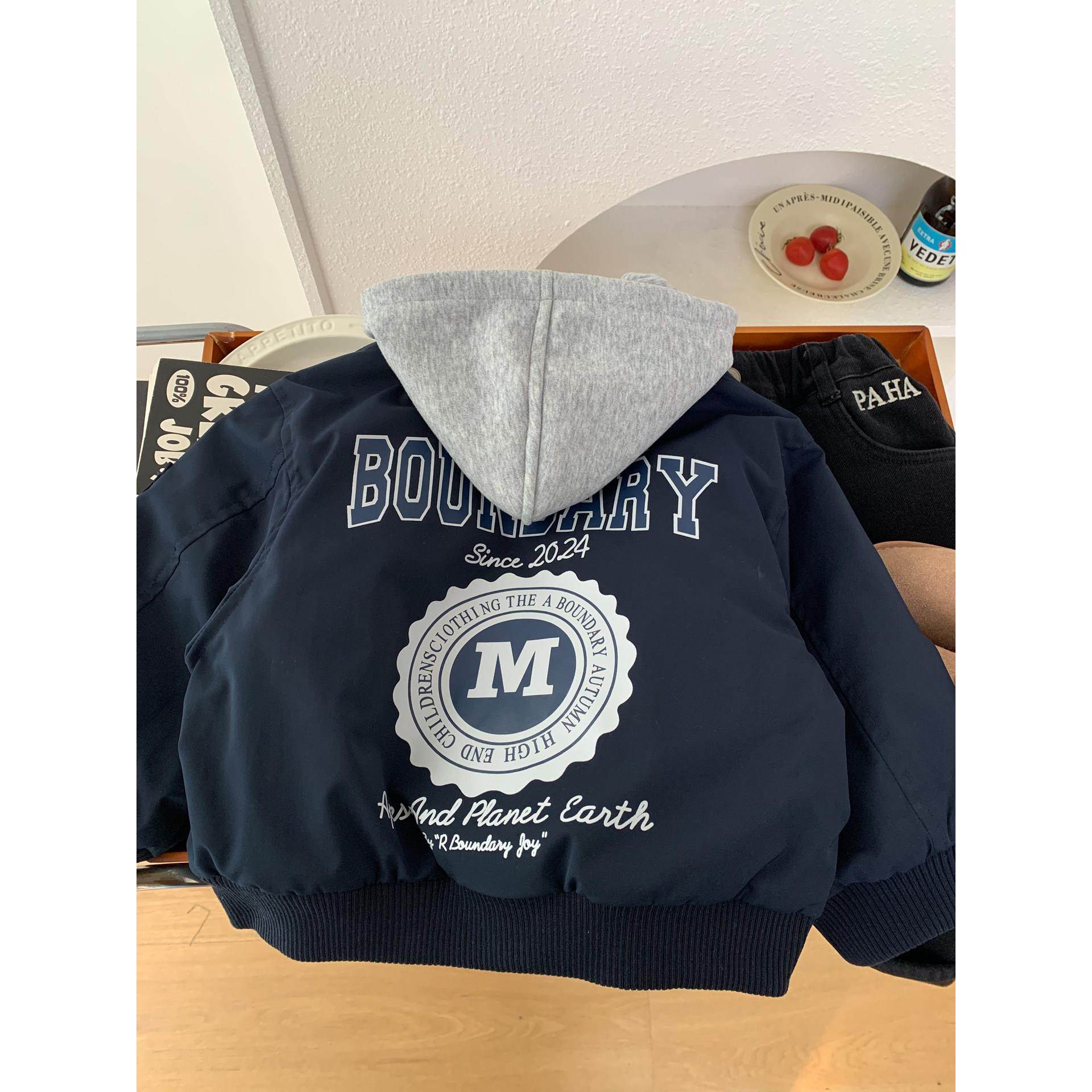 男童棒球服连帽外套儿童秋冬夹棉棉服男孩冬季薄棉夹克棉衣上衣潮