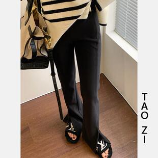 开叉西装高弹力秋冬加绒2025新款高腰垂感裤子显瘦休闲微喇叭裤女