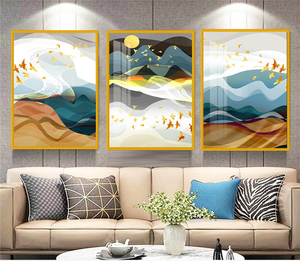 现代简约客厅装饰画沙发背景墙北欧晶瓷三联画挂画大气轻奢墙壁画