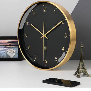 高端黄铜客厅挂钟轻奢金色时钟铜静音钟表大气高档铜钟挂墙