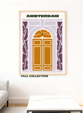 现代简约橙色门窗装饰画客厅卧室挂画AMSTERDAM主题壁画