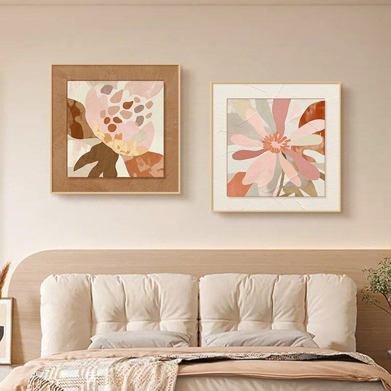 奶油风餐厅装饰画花卉抽象背景墙挂画大芬村油画卧室床头组合壁画