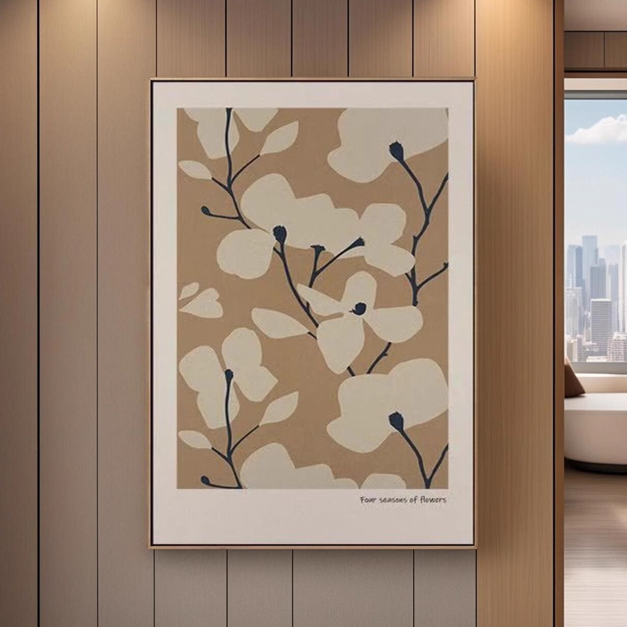 北欧ins风餐厅装饰画小清新花卉卧室床头摆画奶油色日式治愈挂画图片