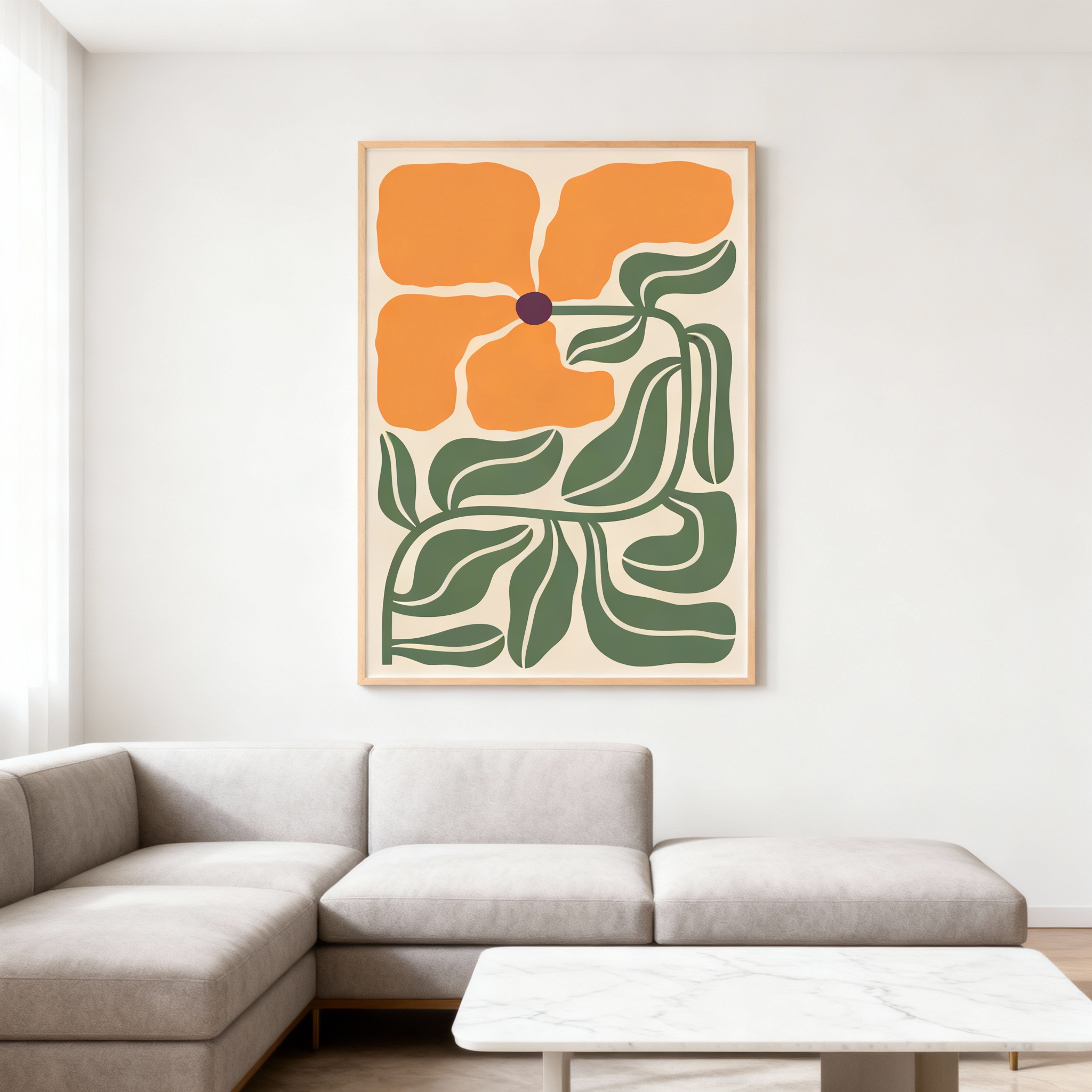 现代简约客厅植物花卉卧室橙绿色