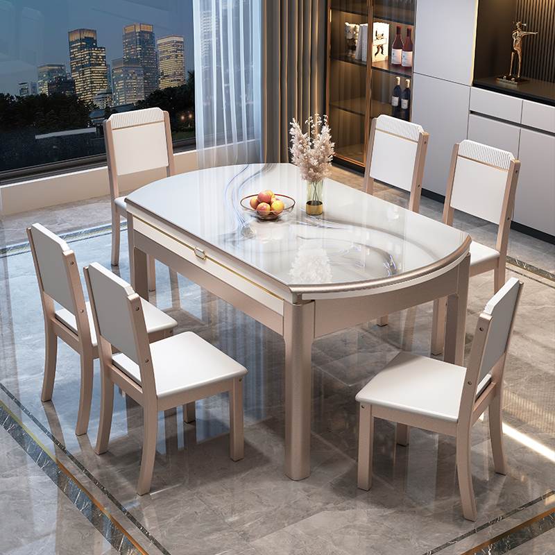 微晶石岩板餐桌现代简约轻奢家用小户型饭桌折叠伸缩可变圆桌新款