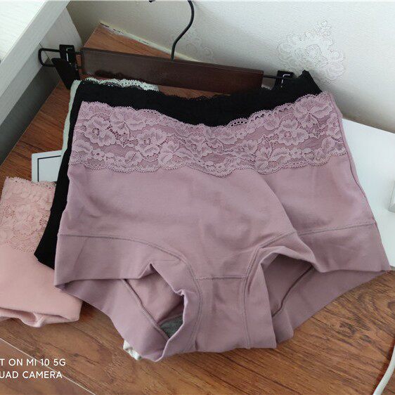 日单女士大码平角内裤纯色棉蕾丝收腹直播供货微商