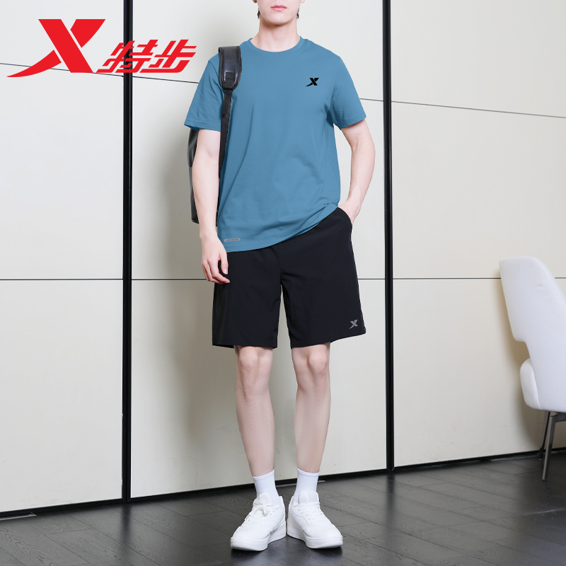 特步运动套装夏季短袖短裤薄款透气男装青少年健身速干衣两件套男