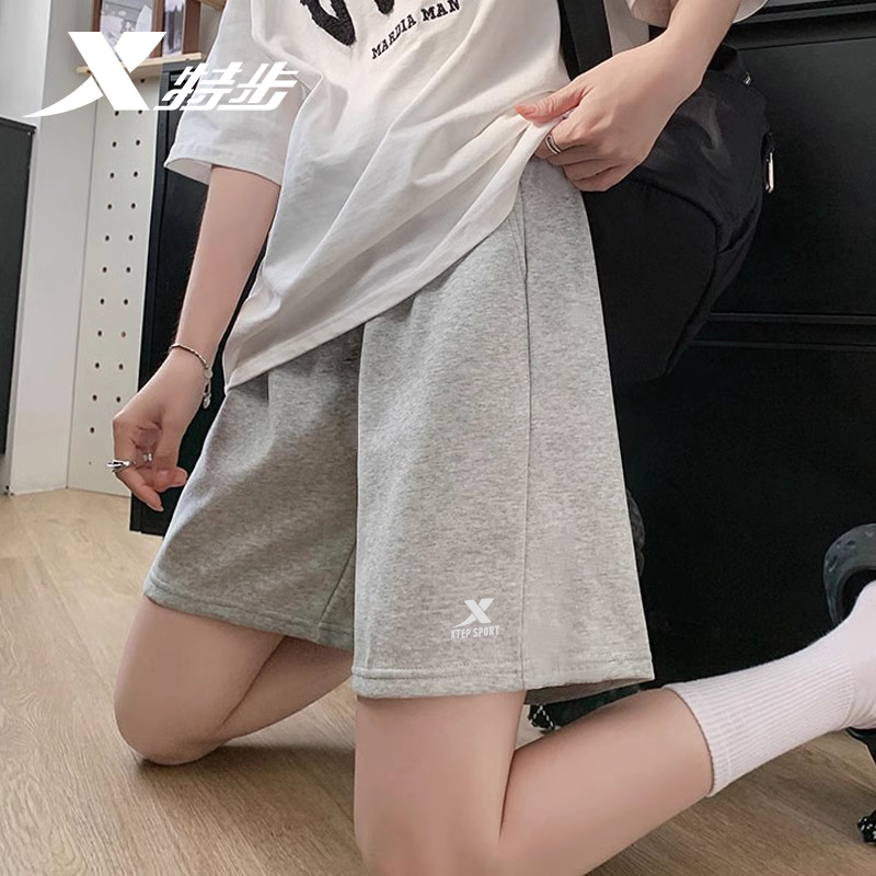 特步运动短裤女2025新款宽松百搭跑步透气休闲裤子针织五分裤女款