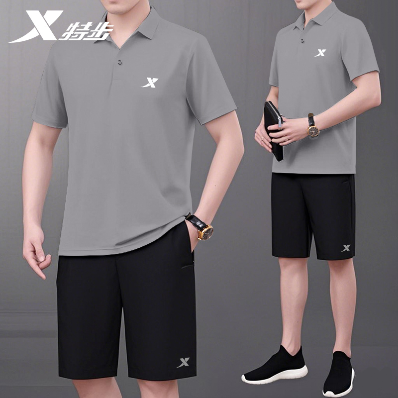 特步短袖短裤速干两件套男装
