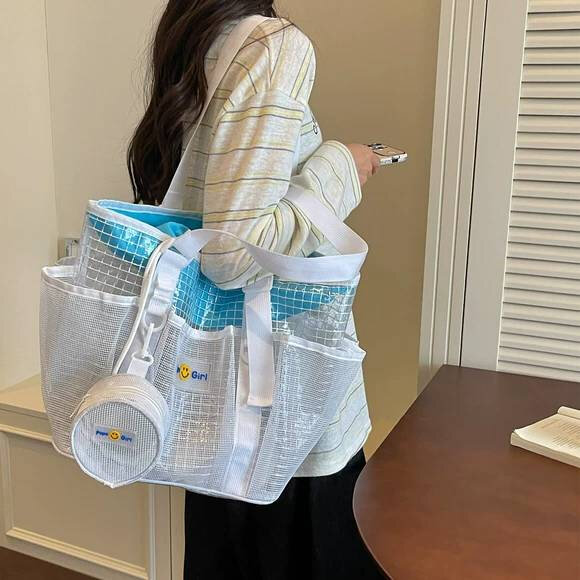 托特包女日韩风大容量网纱收纳包游泳健身沙滩包多功能单肩手提包