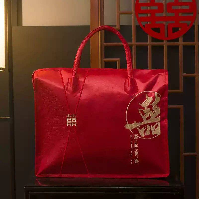 新款精致刺绣花四件套手提袋结婚包大容量装袋高端婚庆包装收纳袋