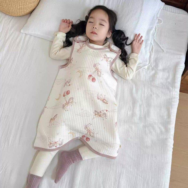 儿童睡袋背心式春秋季保暖马甲男女童连体睡衣莱赛尔棉护肚防踢被