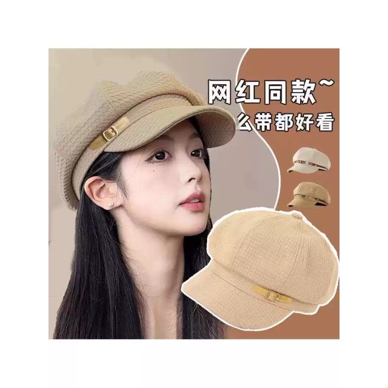 美拉德咖色复古贝雷帽女秋冬高品质显脸小皮带八角报童帽子厂家
