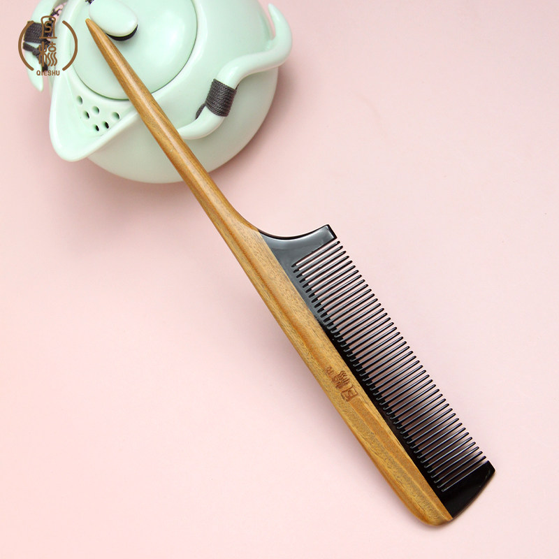 且梳绿檀牛角尖尾梳天然材质儿童分发线女孩宝宝长发盘发专用梳子