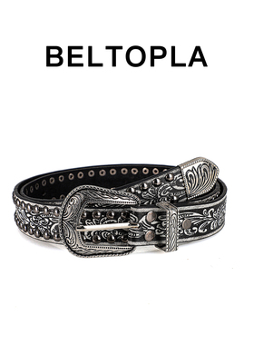 BELTOPLA美式复古西部牛仔铆钉设计感腰带男女小众朋克复古裤皮带