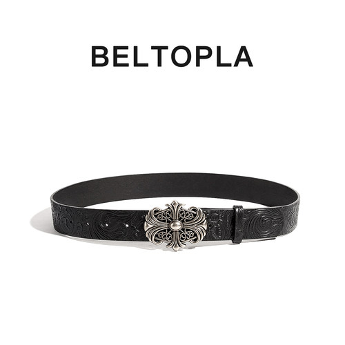 BELTOPLA美式复古十字架雕花皮带