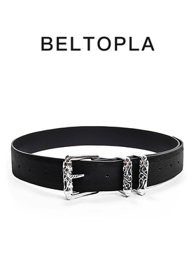 BELTOPLA滚轮雕花设计感原创皮带百搭黑色牛仔裤腰带男女同款青年