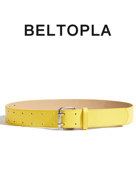 BELTOPLA韩版设计感双排扣黄色腰带多巴胺y2k简约宽版裤带皮带女