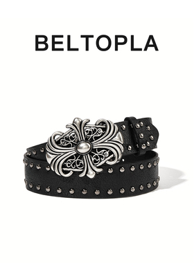 BELTOPLA原创小众设计黑色十字架belt青年腰带男女同款个性皮带潮