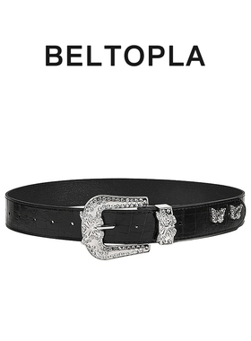 BELTOPLA原创蝴蝶扣头设计感辣妹宽腰带镶钻欧美潮流配饰皮带裤带
