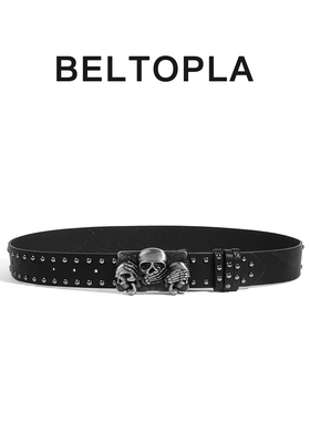 BELTOPLA原创设计骷髅嘻哈铆钉黑色皮带亚比朋克街头小众腰带男女